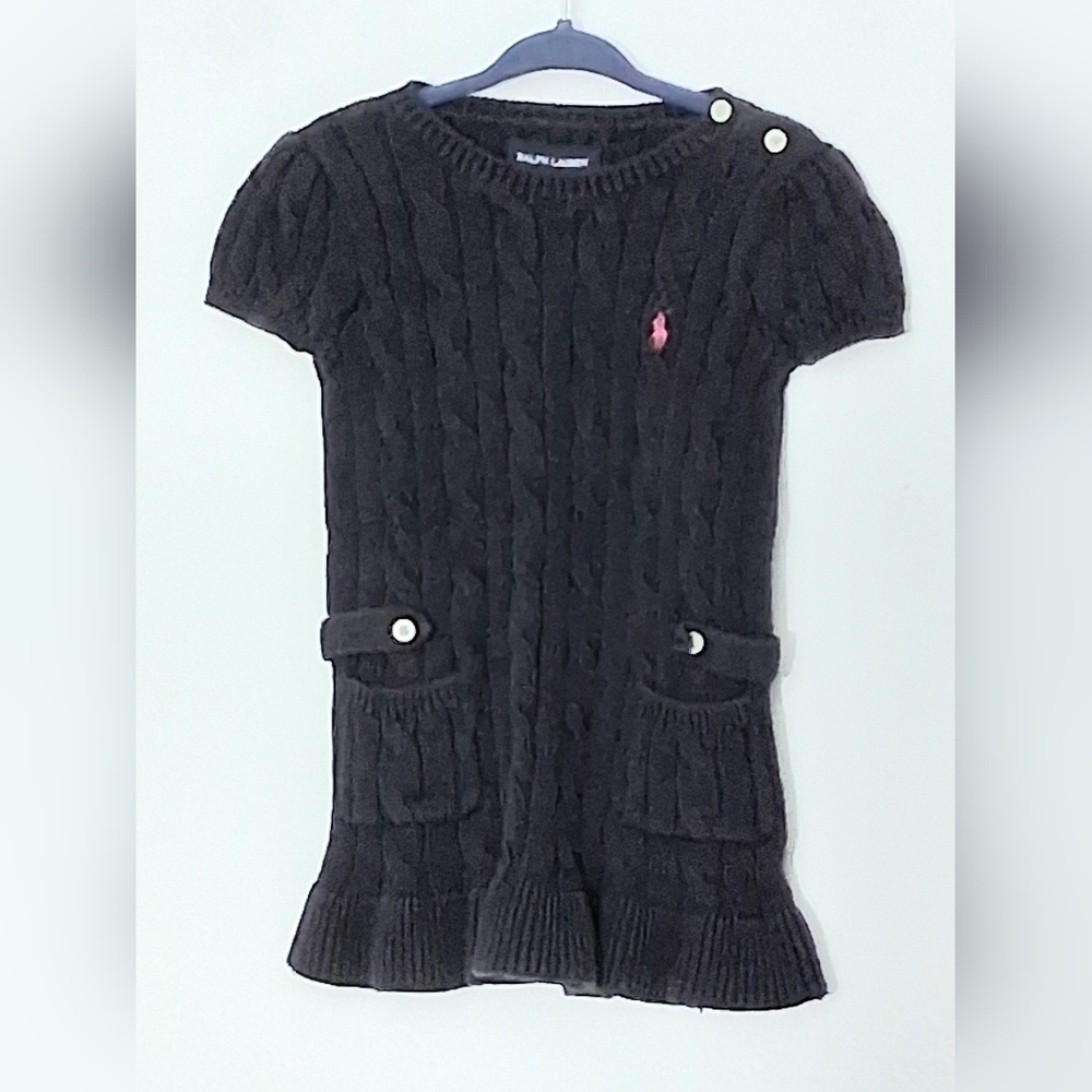 Ralph Lauren Cable Knit Sweater Dress Baby Size 24 Months Navy Blue Short Sleeve